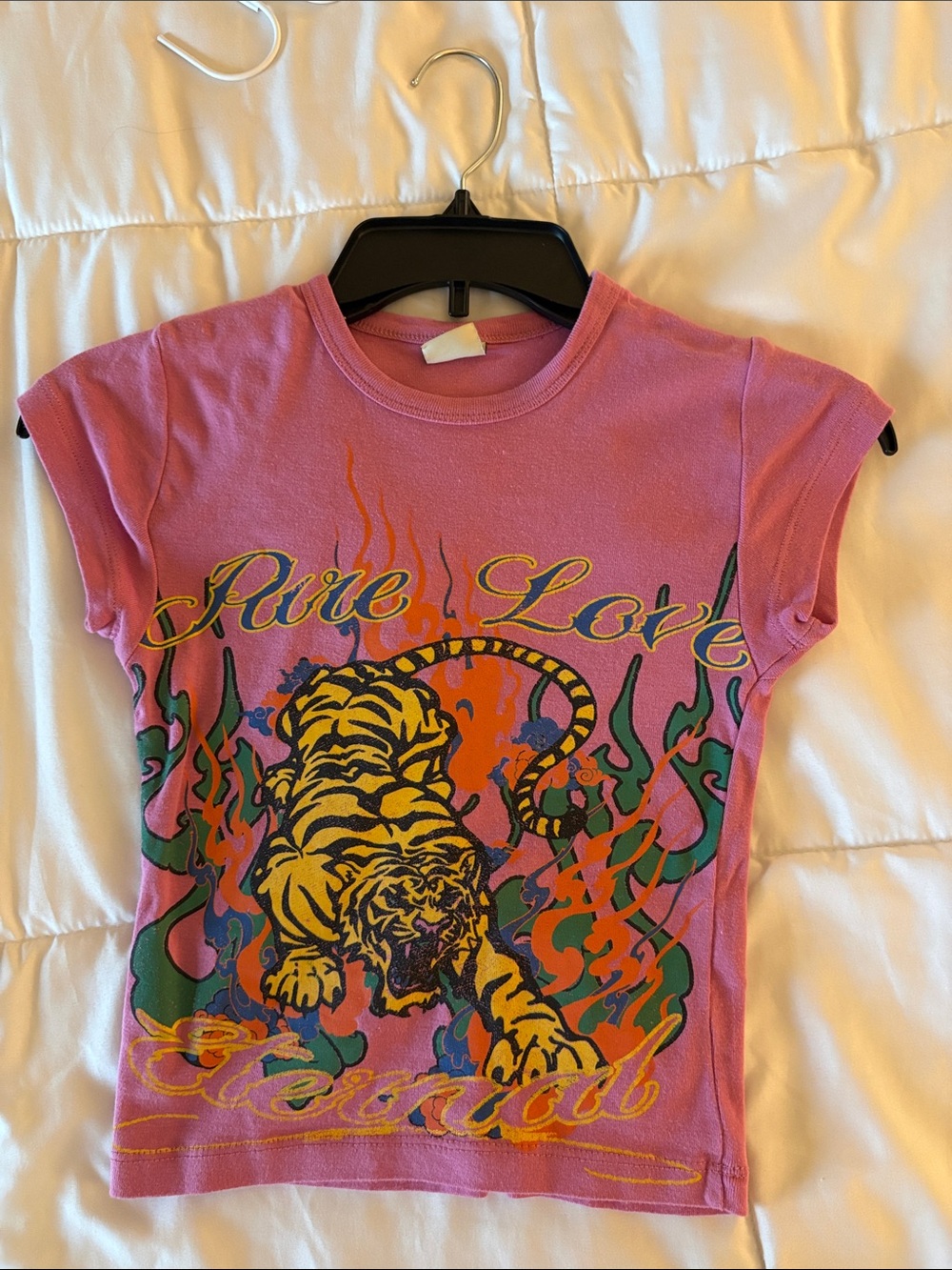 Urban Outfitters Pink 'Pure Love' Graphic Tee with Tiger Print